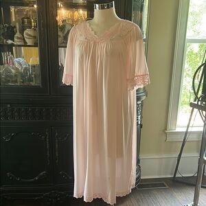 Vintage Sz L Shadowline Night Dress & Robe Set Pink Lace EVC
